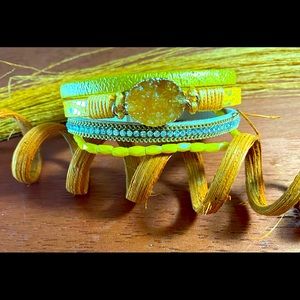 Layered Leather & Glass Bead Bracelet